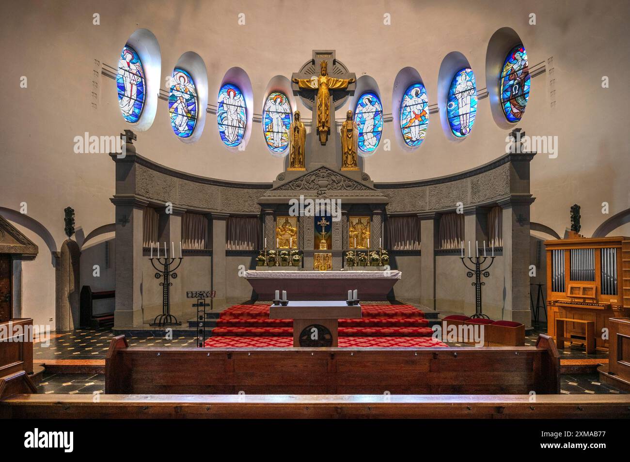 Kanzel der Ottokirche, erbaut von 1912 bis 1914 im Jugendstilstil, Siechenstraße 61, Bamberg, Oberfranken, Bayern, Deutschland Stockfoto