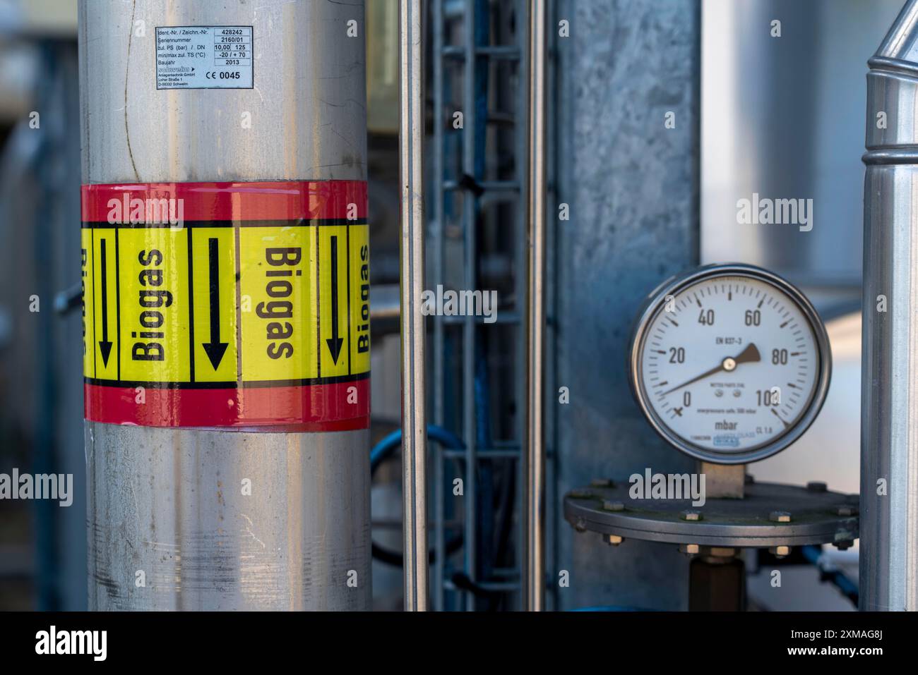 Biogasaufbereitungsanlage, Reinigung von Biogas aus organischen Abfällen, Grünabfällen und Inhalt der organischen Abfalltonne, aus Haushalten, Biogas ist Stockfoto