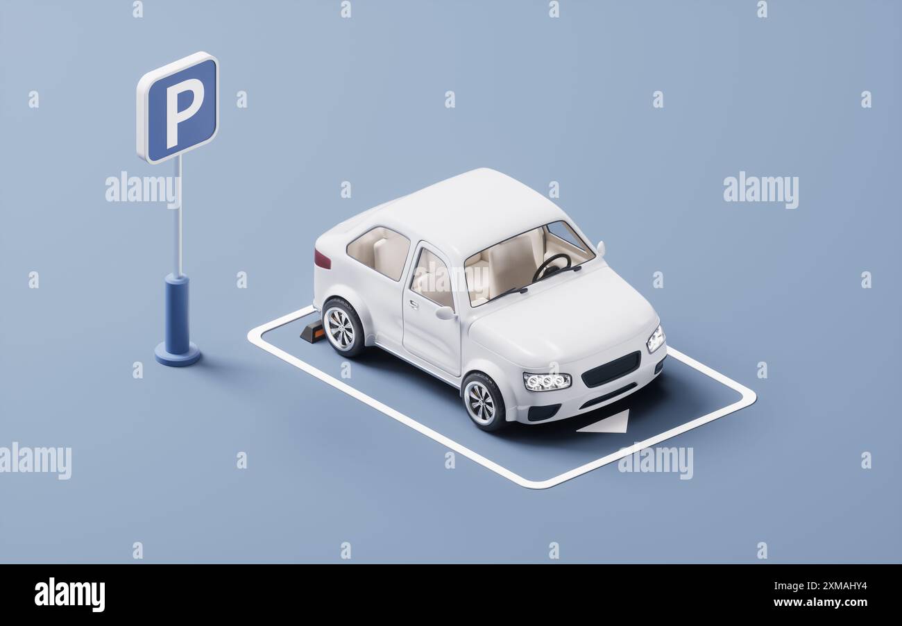 Parkplatz auf einem Parkplatz, 3D-Rendering. 3D-Abbildung. Stockfoto