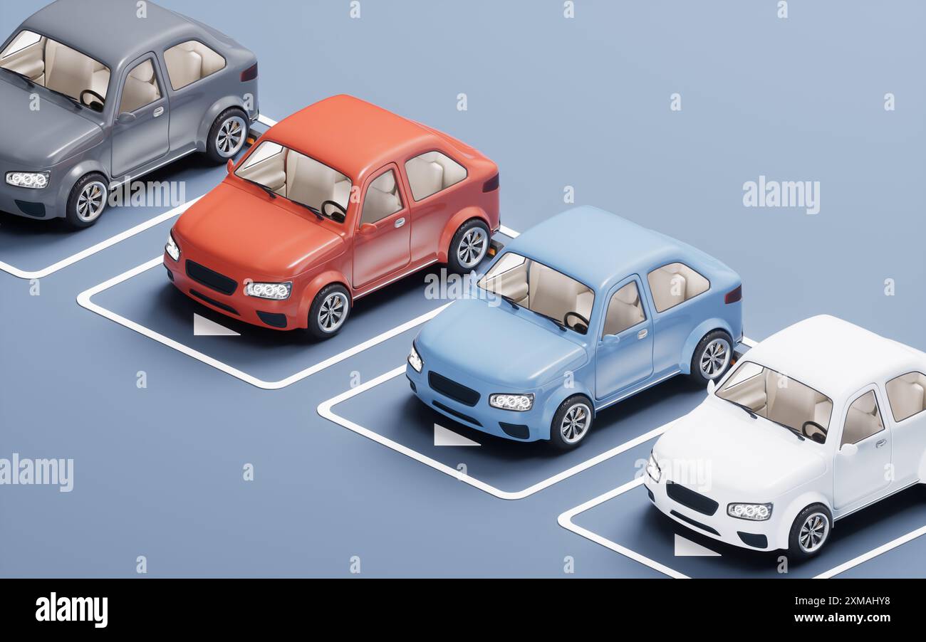 Parkplatz auf einem Parkplatz, 3D-Rendering. 3D-Abbildung. Stockfoto