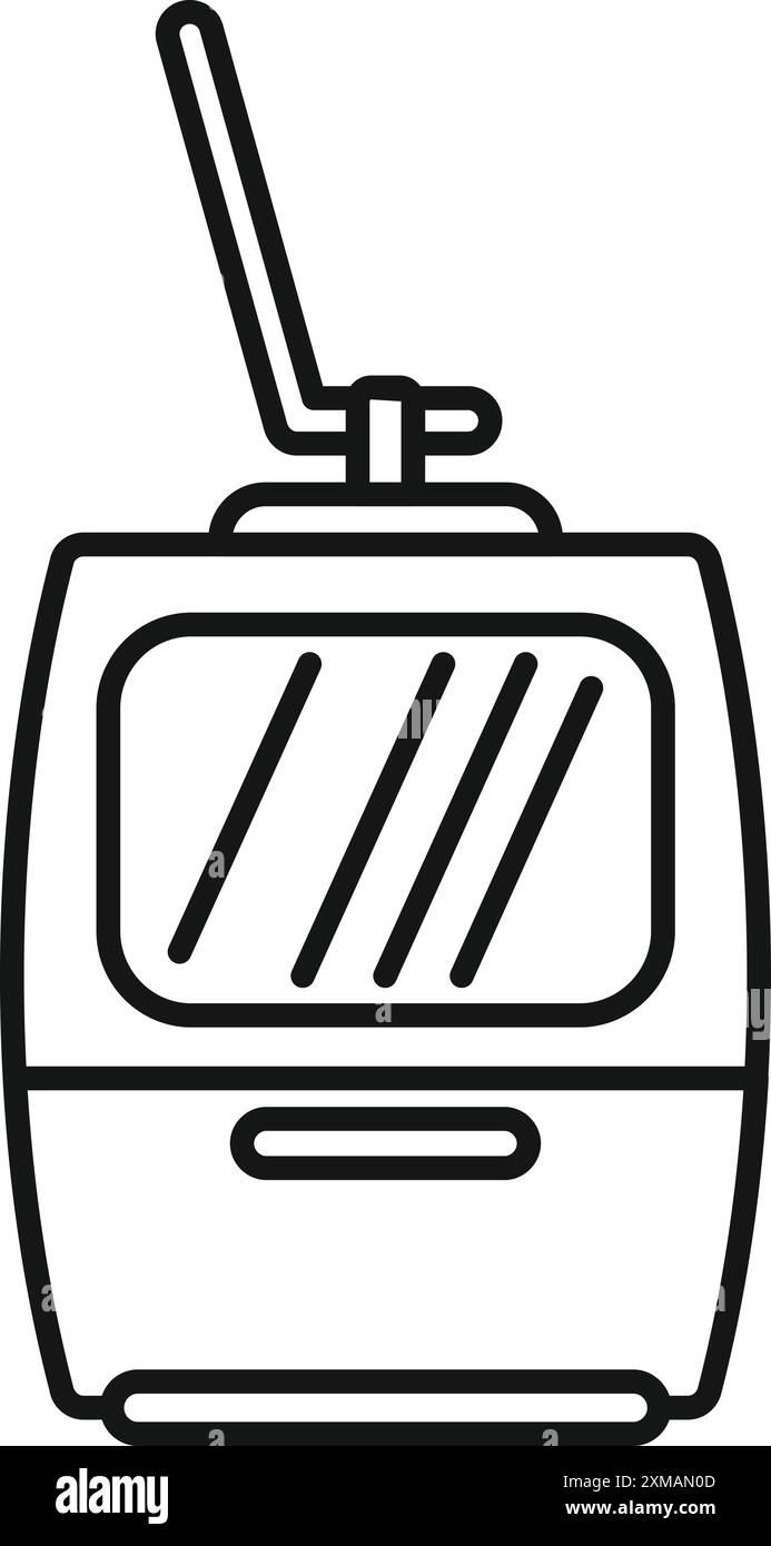 Einfache schwarz-weiße Linienzeichnung einer Standseilkabine, die den Berg hinauf fährt Stock Vektor