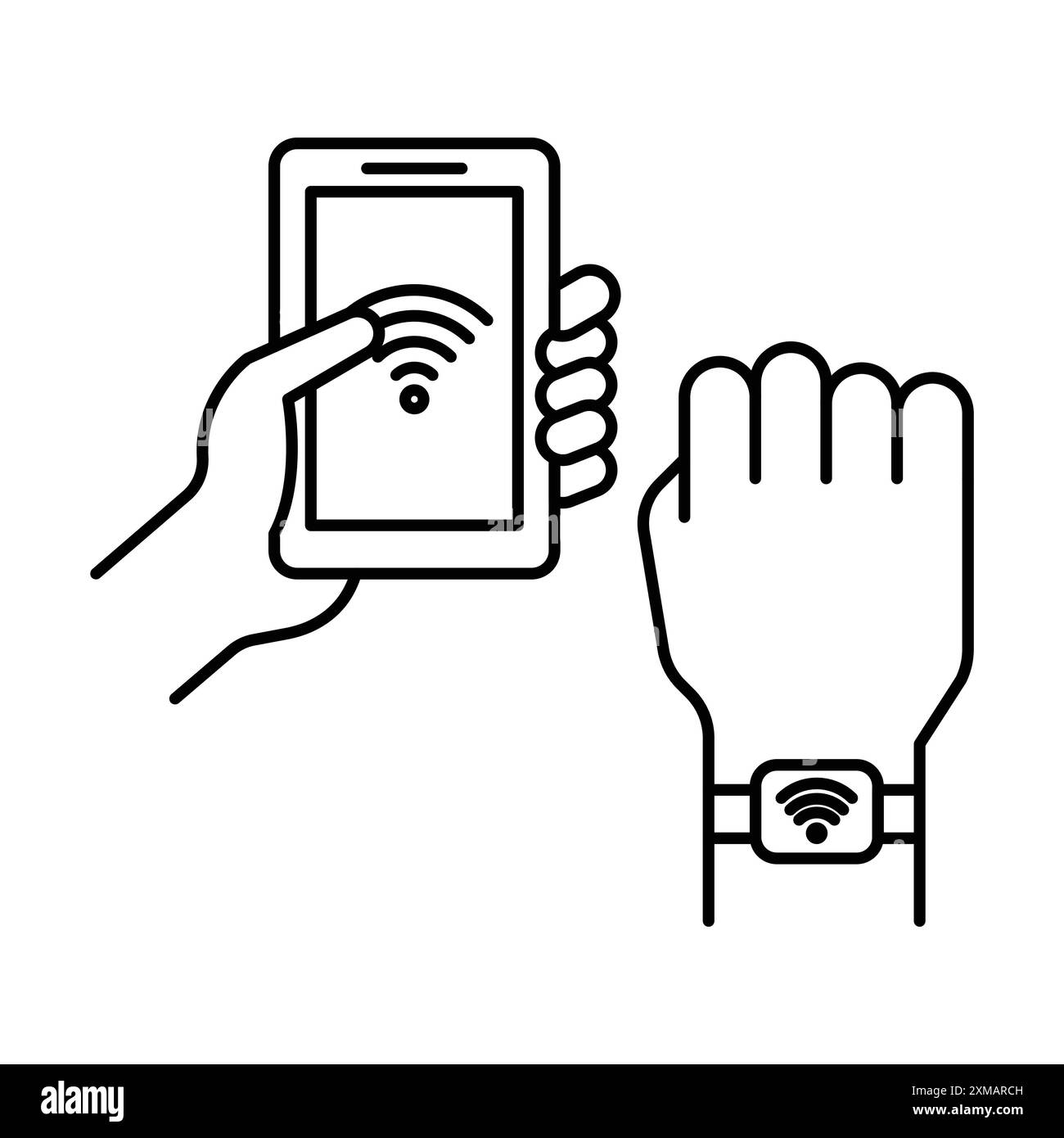 NFC-Armband Connected Icon Linear Logo Set Kollektion in Schwarz-weiß für Web Stock Vektor