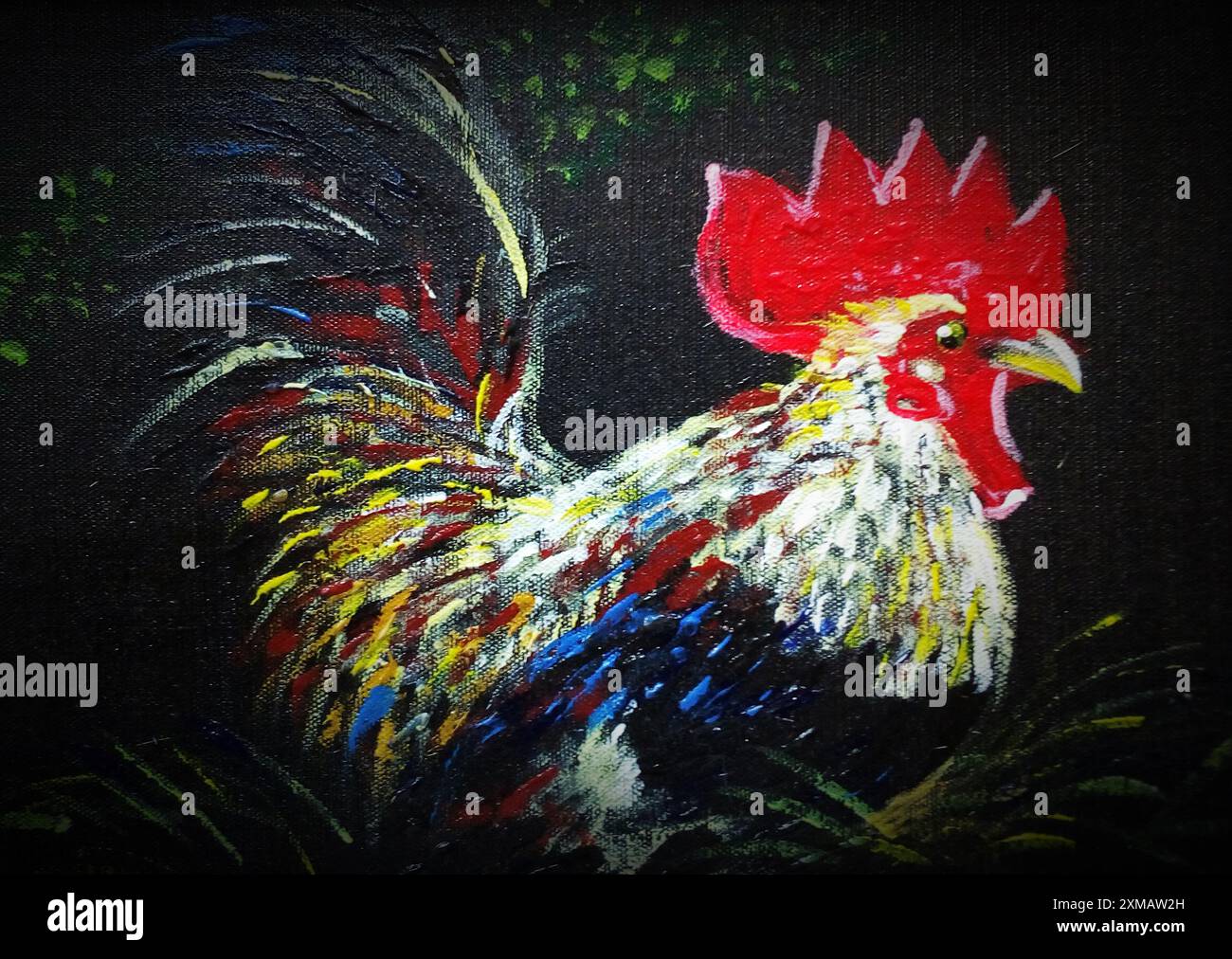 Kunstgemälde Ölfarbe Huhn und Huhn Stockfoto