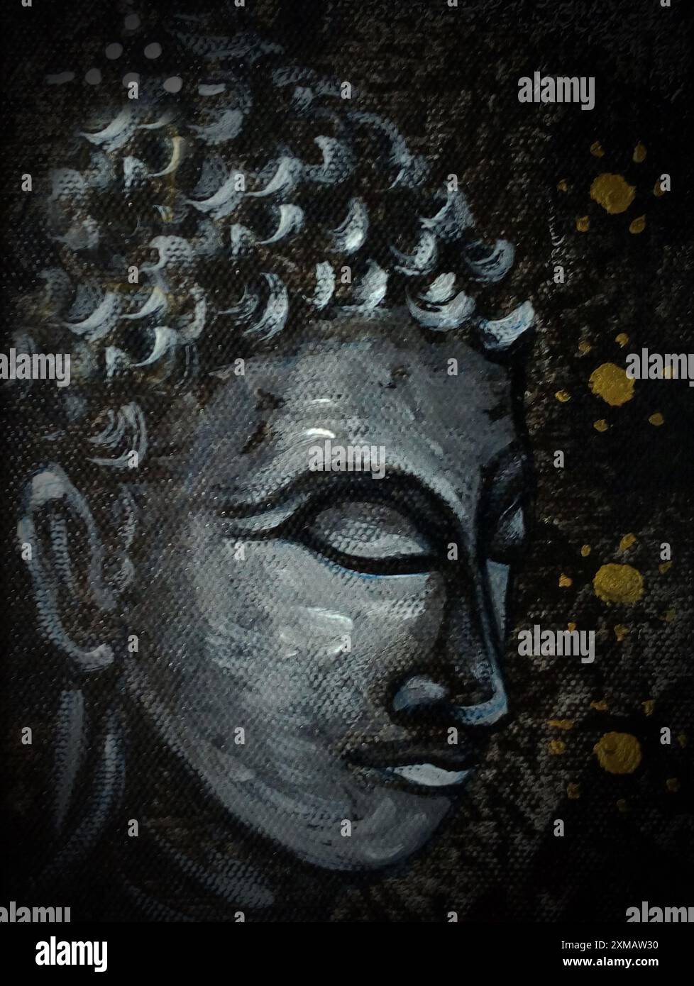 Kunstgemälde Ölfarbe Buddha Statue religiöser Hintergrund aus Thailand Stockfoto