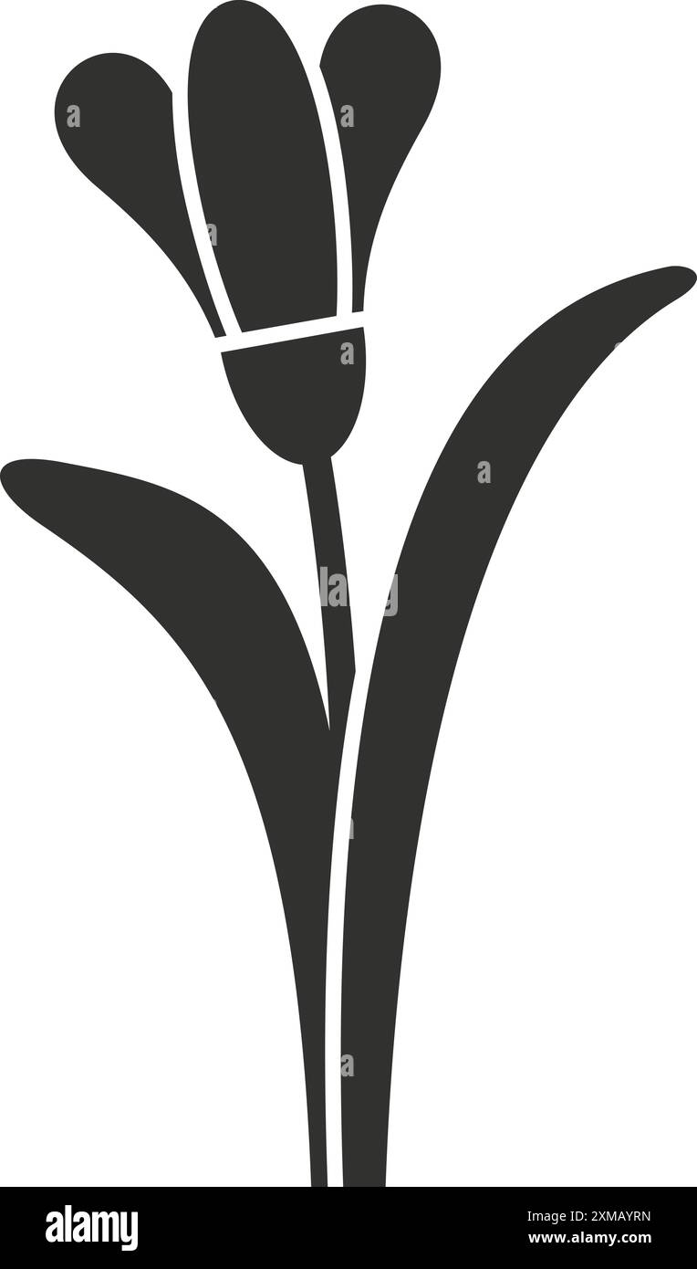 Einfaches Symbol einer Krokusblume, die mit Blättern blüht Stock Vektor