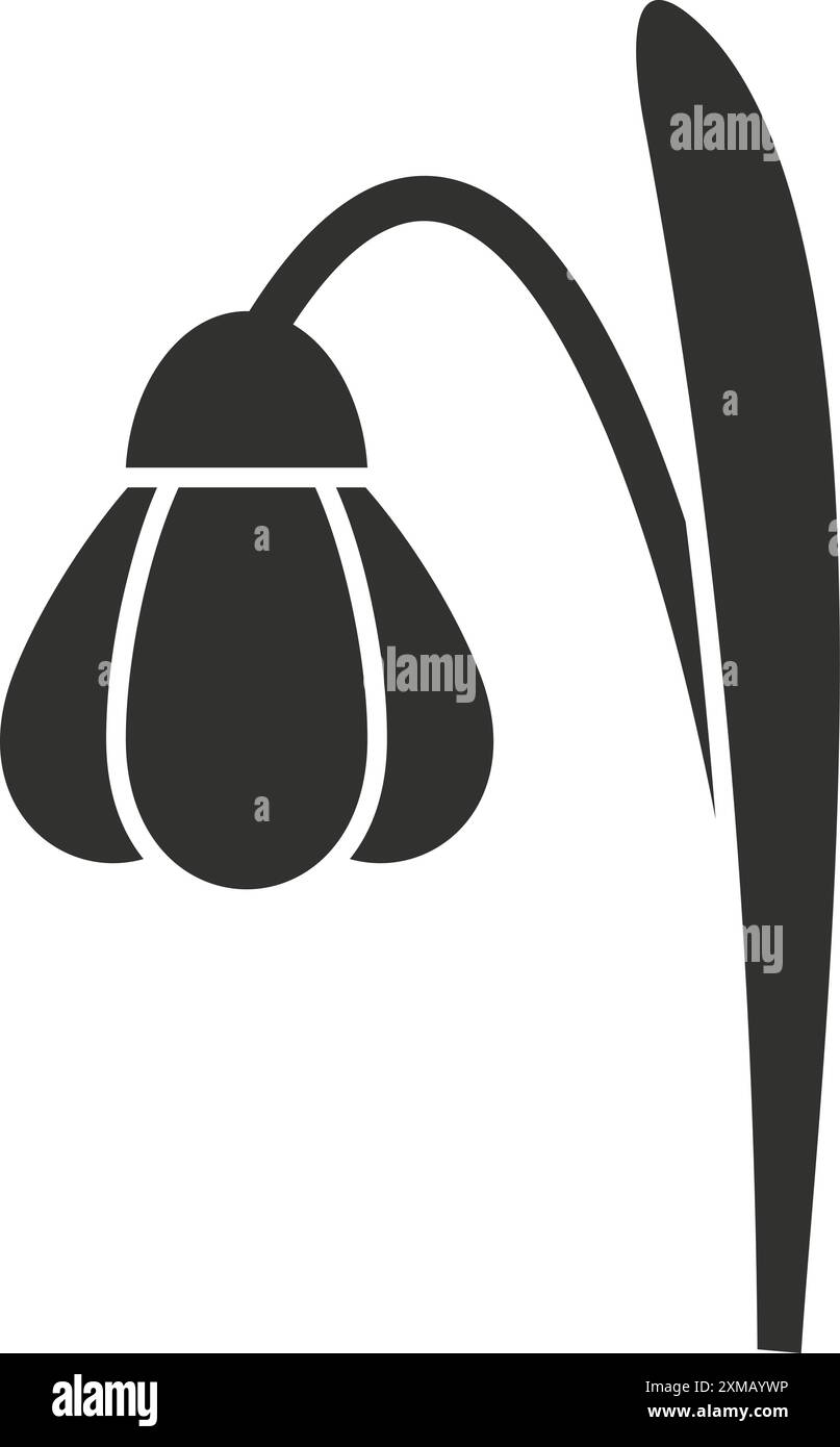 Einfaches schwarz-weißes Symbol einer Schneeglöckchenblume, symbolisch für Frühling, Wiedergeburt und Neuanfang Stock Vektor