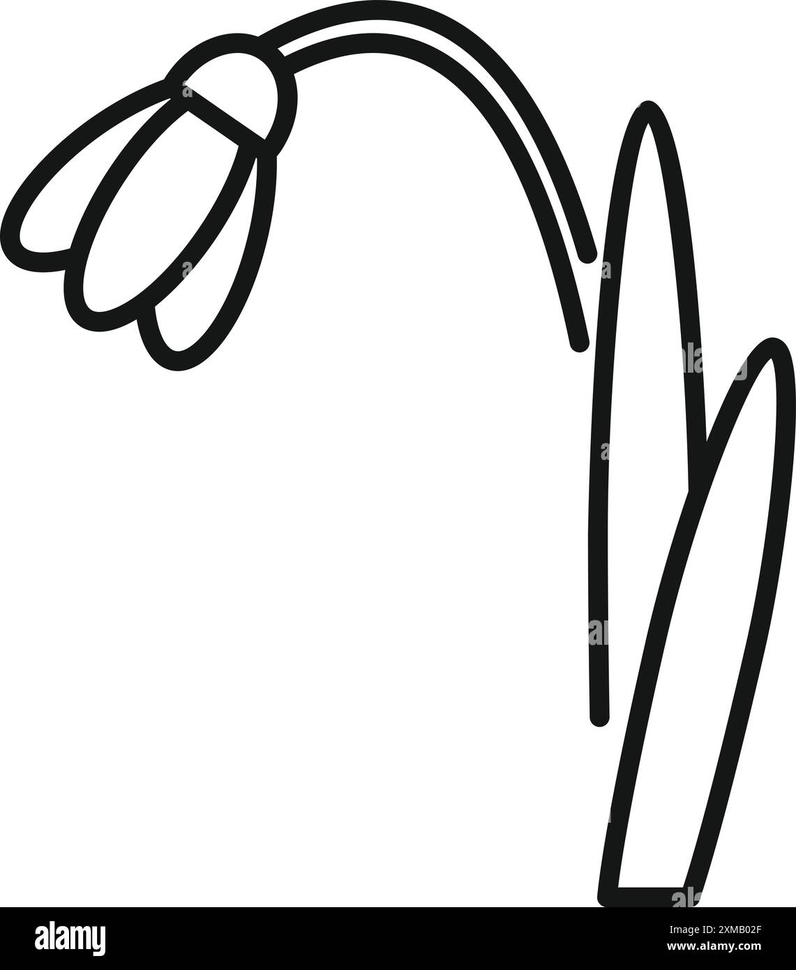 Einfache schwarz-weiße Linienzeichnung eines Schneeglöckchens, das den Frühling und den Neuanfang symbolisiert Stock Vektor