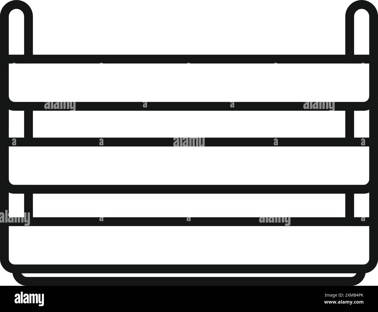 Einfache schwarz-weiße Linienzeichnung einer leeren Kiste, die für die Lagerung oder Lieferung von Erzeugnissen verwendet wird Stock Vektor