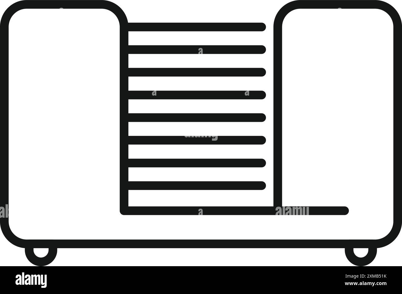Einfaches Strichsymbol eines Toasters mit Toastscheiben im Inneren, das Frühstückszubereitung und Küchengeräte darstellt Stock Vektor