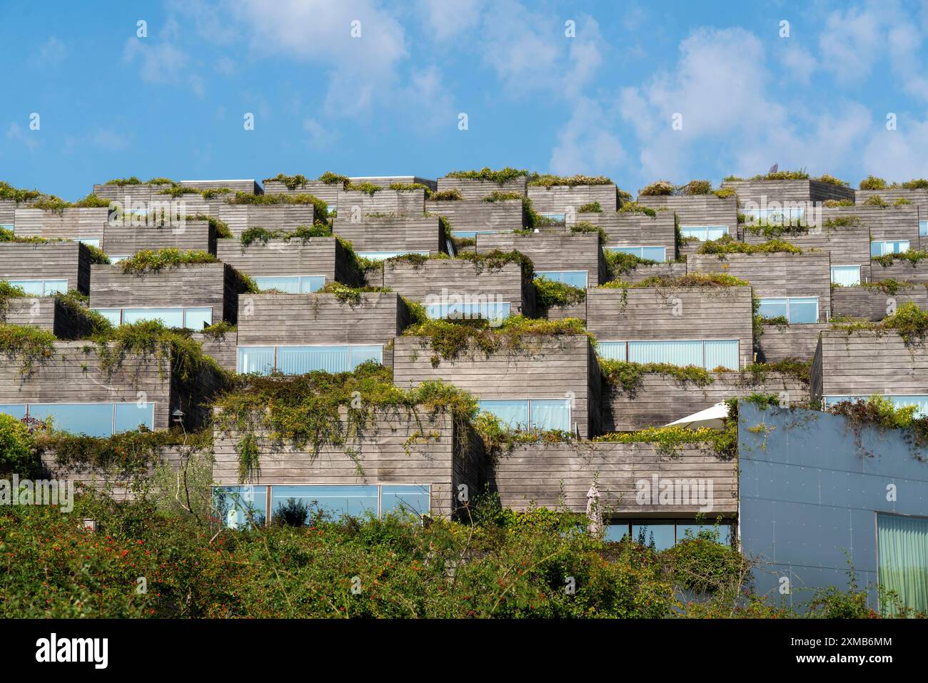 Wohnungen im Stadtteil Orestad, Kopenhagens neustem Stadtteil, auf der Insel Amager, geplant 1992 und noch im Bau, Kopenhagen Stockfoto