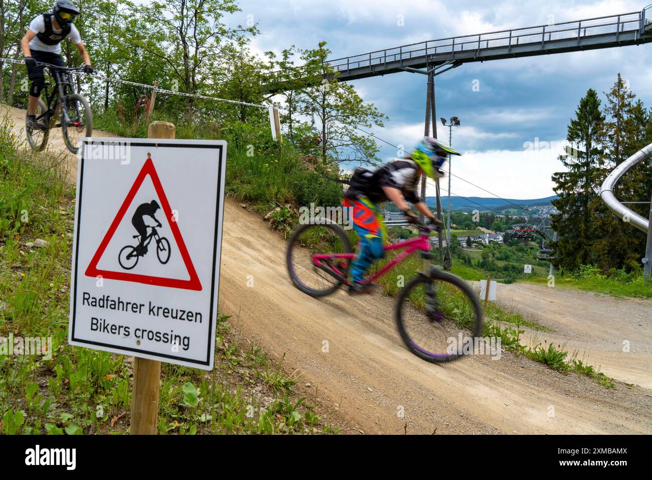 Bikepark Winterberg, auf der Kappe, 11 Mountainbikeabfahrten, in allen Schwierigkeitsgraden, Sauerland, Nordrhein-Westfalen, Deutschland Stockfoto