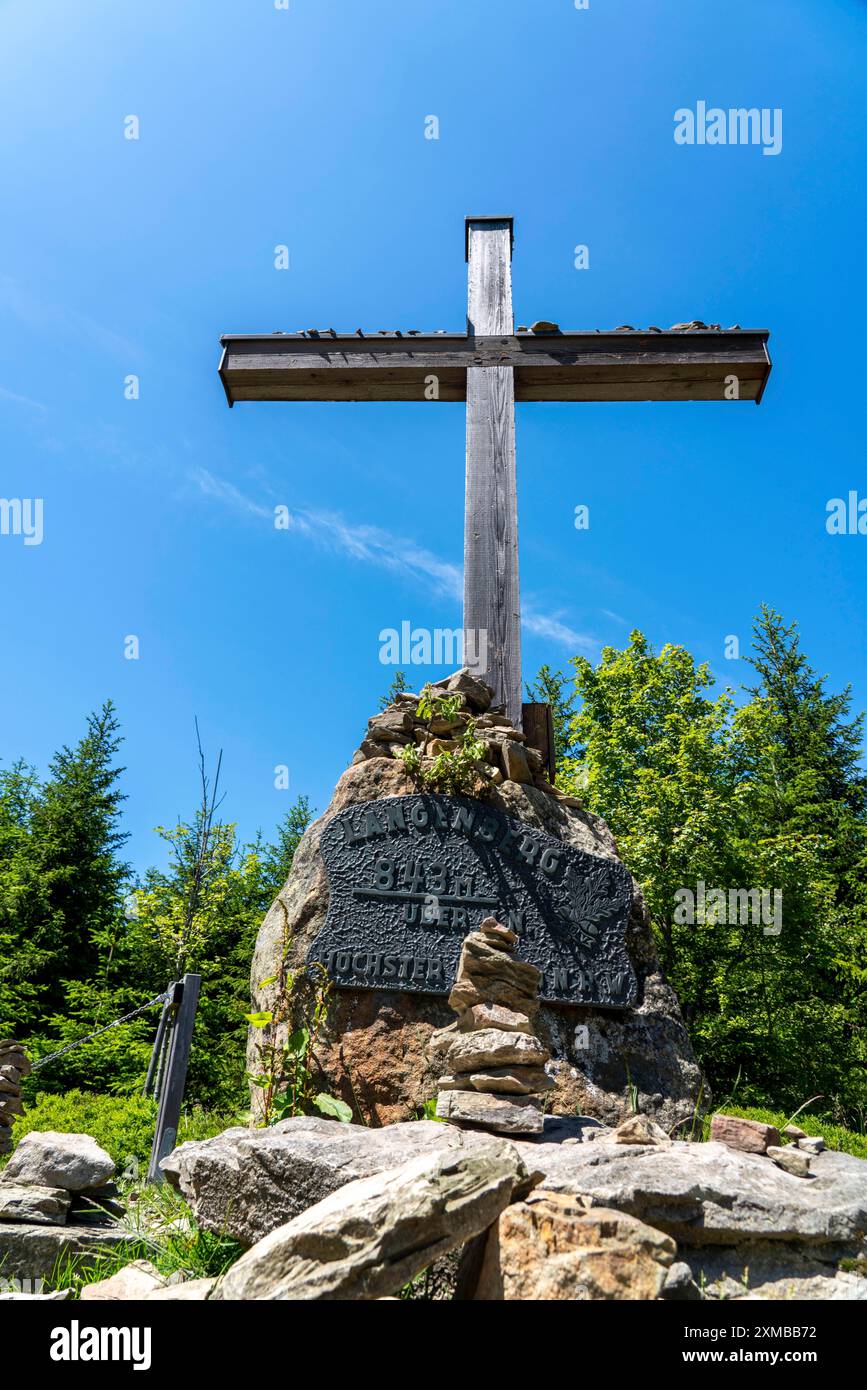 Wald, Landschaft auf dem Langenberg, bei Niedersfeld, im Landkreis Hochsauerland, höchster Berg Nordrhein-Westfalens, Gipfelkreuz, 843 Stockfoto