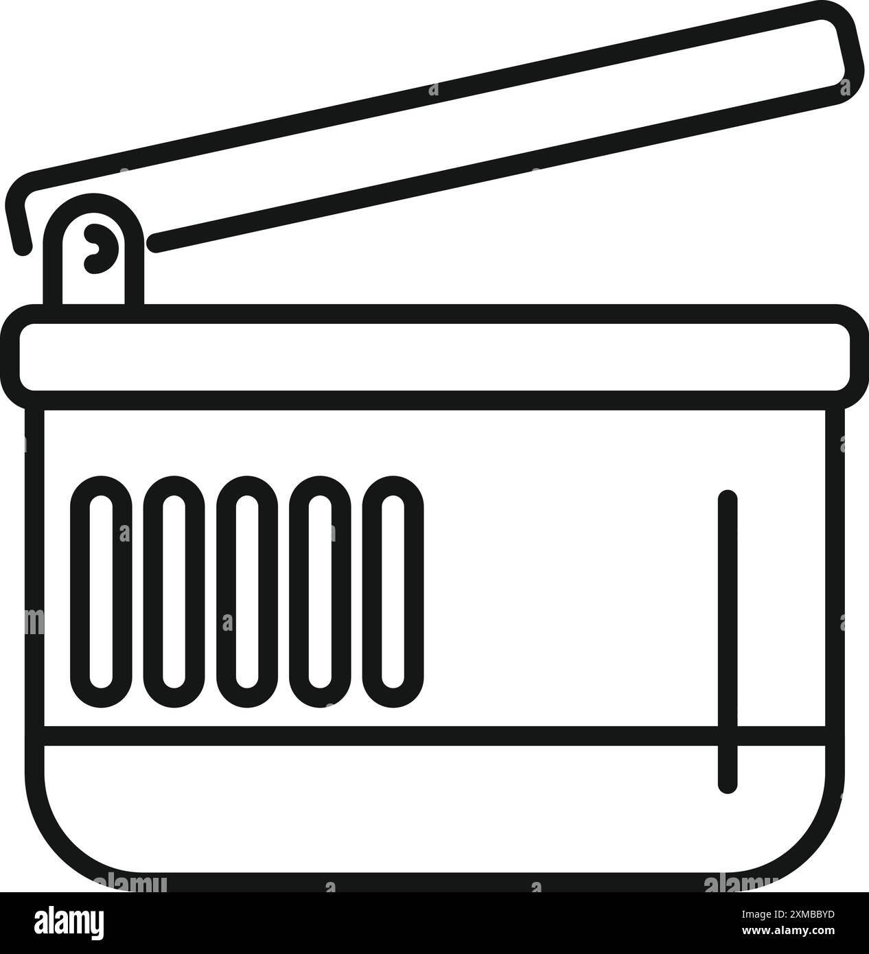 Liniensymbol einer Batterie eines Elektroautos mit offenem Verdeck, das die Gitterstruktur anzeigt Stock Vektor