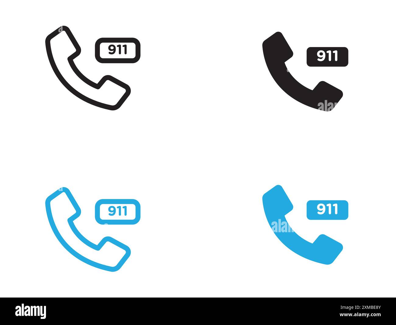 Rufen Sie 911 Telefonnummer Symbol Vektorlinie Logo-Marke oder Symbolsatz Sammlung Umrissstil an Stock Vektor