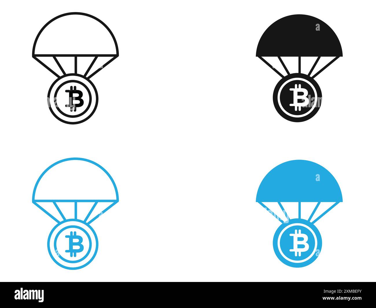 Bitcoin Airdrop Symbol Vektorlinie Logo-Marke oder Symbol Set Kollektion Outline Style Stock Vektor