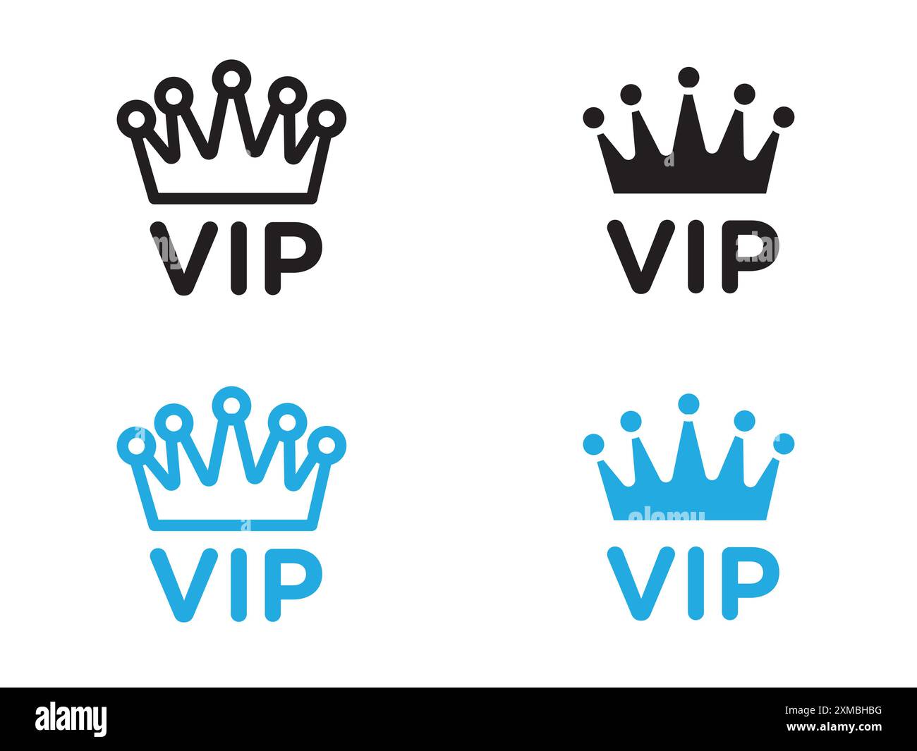 VIP-Text mit Kronensymbol Vektorlinie Logo oder Symbol Set Kollektion Outline Style Stock Vektor