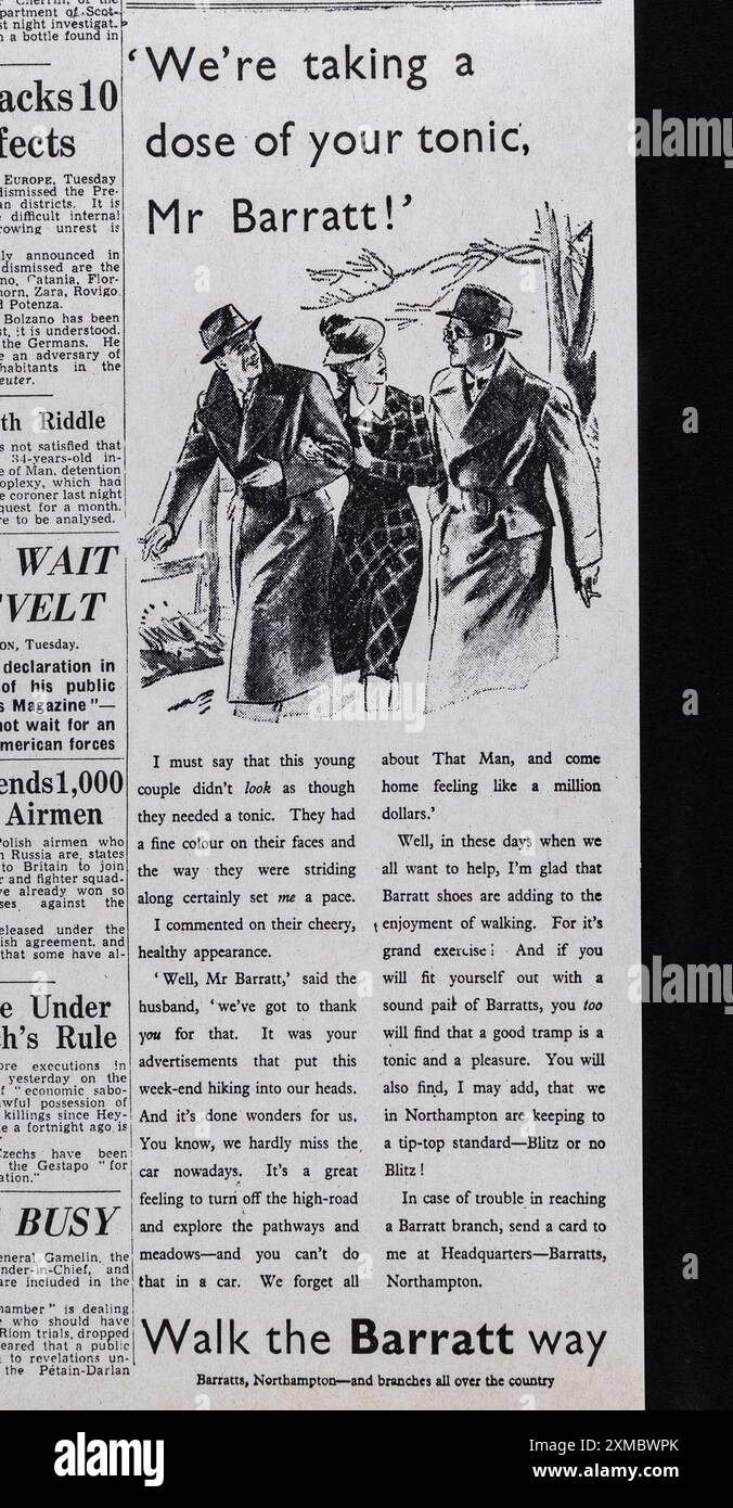 Werbung für Barratts Tonic auf der Titelseite der Daily Mail (Replik) vom 15. Oktober 1941. Stockfoto
