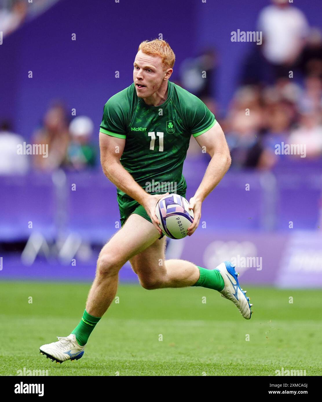 Der irische Gavin Mullin während des Rugby Sivens-Spiels im Stade de France am ersten Tag der Olympischen Spiele 2024 in Paris. Bilddatum: Samstag, 27. Juli 2024. Stockfoto