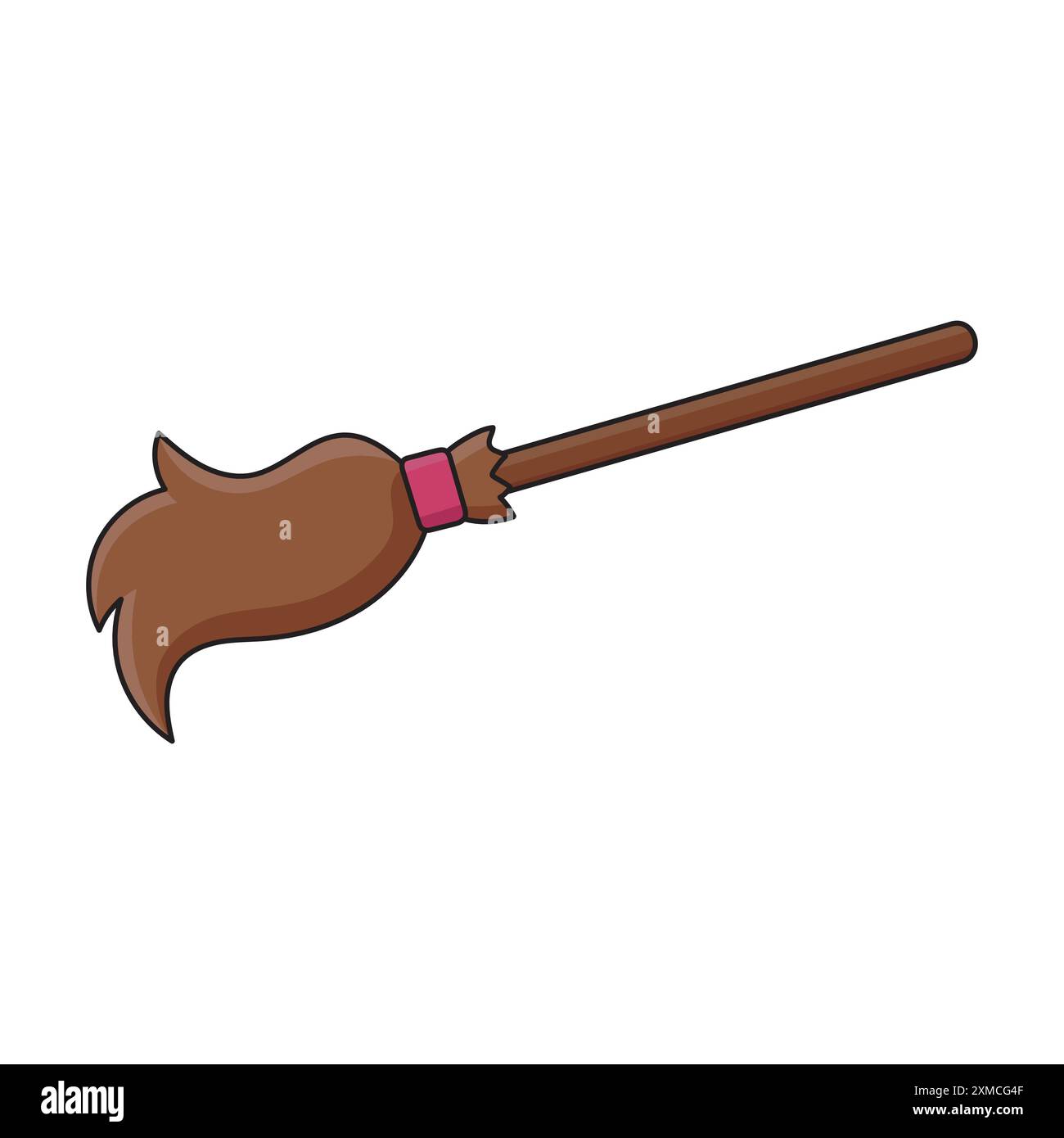 Ein süßer Holzbesen, auf dem eine Hexe reitet Stock Vektor