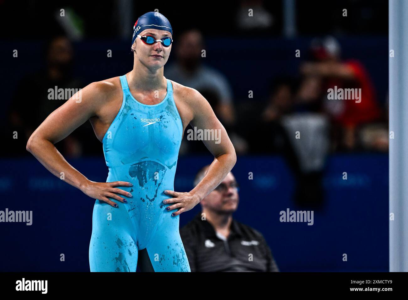 Paris, Frankreich. Juli 2024. Marie Wattel aus Frankreich bereitet sich auf die Teilnahme an den schwimmenden 100-m-Butterfly Women Heats während der Olympischen Spiele 2024 in Paris (Frankreich) am 27. Juli 2024 vor. Quelle: Insidefoto di andrea staccioli/Alamy Live News Stockfoto