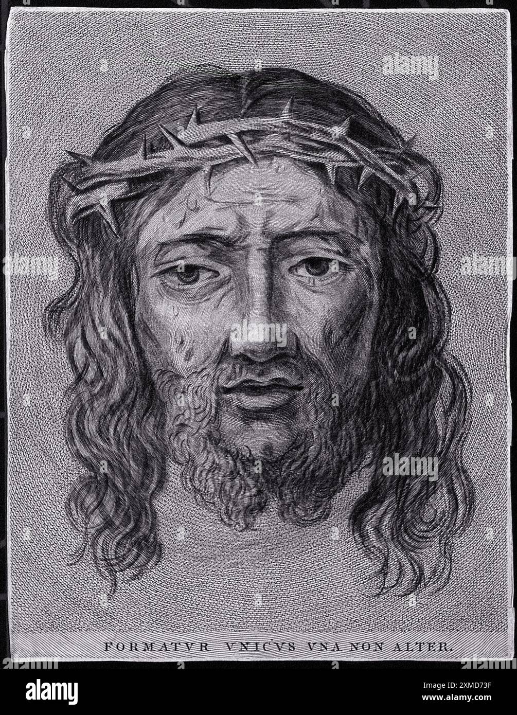 Das Sudarium der Heiligen Veronica, das das Gesicht Christi von Claude Mellan aus dem 17. Jahrhundert darstellt Stockfoto