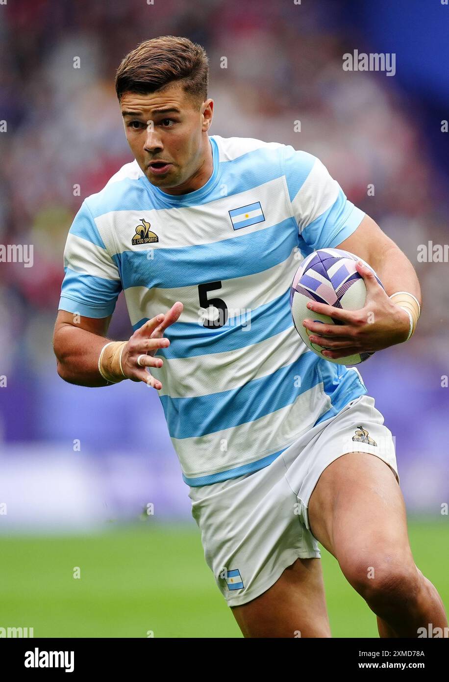 Argentinier Agustin Fraga während des Rugby Sivens Spiels gegen die USA im Stade de France am ersten Tag der Olympischen Spiele 2024 in Frankreich. Bilddatum: Samstag, 27. Juli 2024. Stockfoto