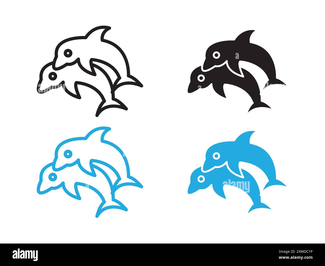 Dolphin Symbol Vektorlinie Logo-Marke oder Symbol Set Kollektion Outline Style Stock Vektor