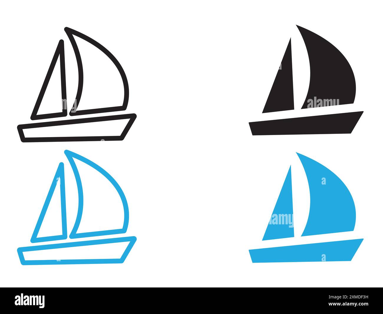 Segelboot-Symbol (2) Vektorlinie Logo-Marke oder Symbolsatz Kollektion Umrissstil Stock Vektor