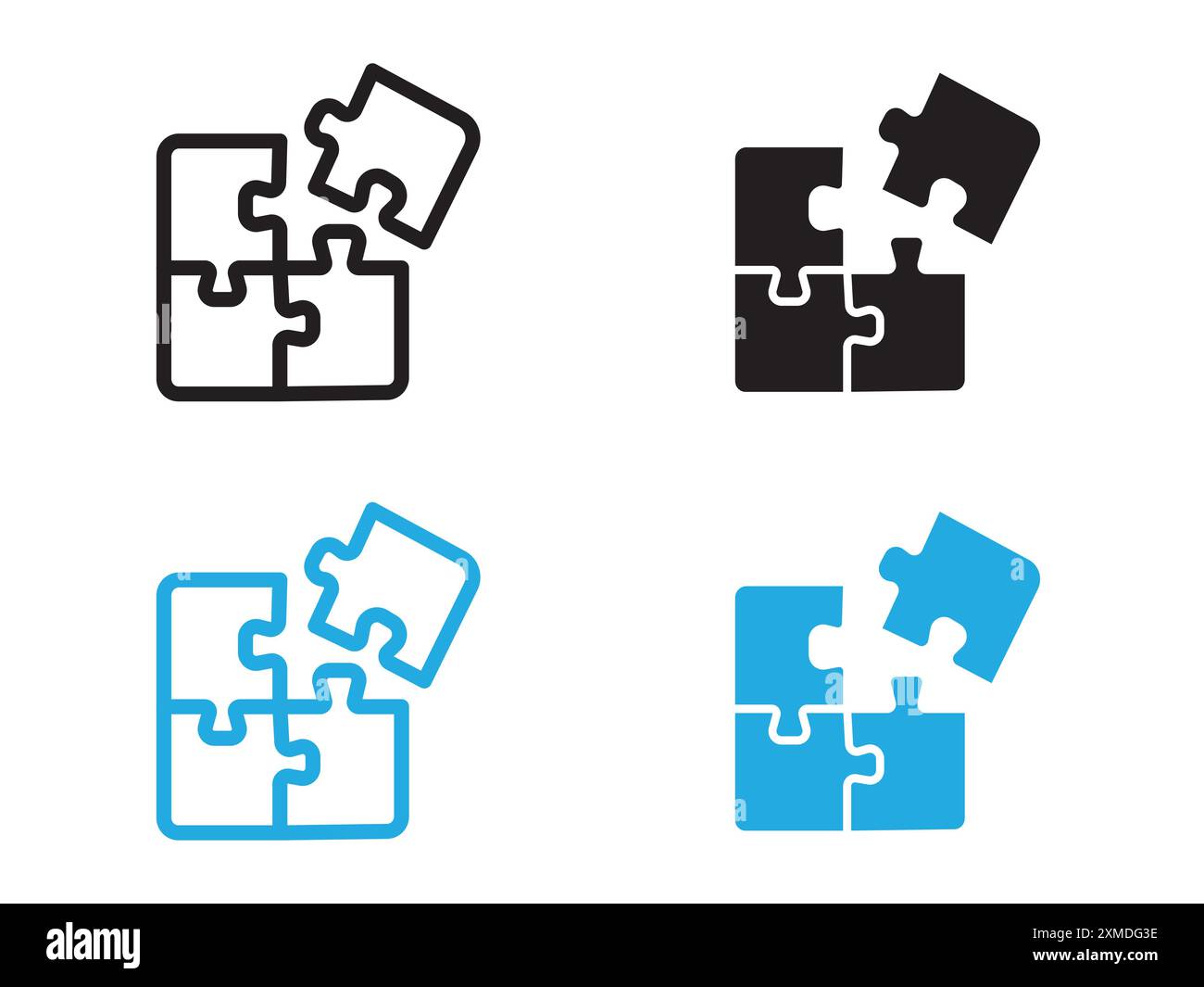 Puzzlesymbol Vektorlinie Logo-Marke oder Symbolsatz Kollektion Umrissstil Stock Vektor