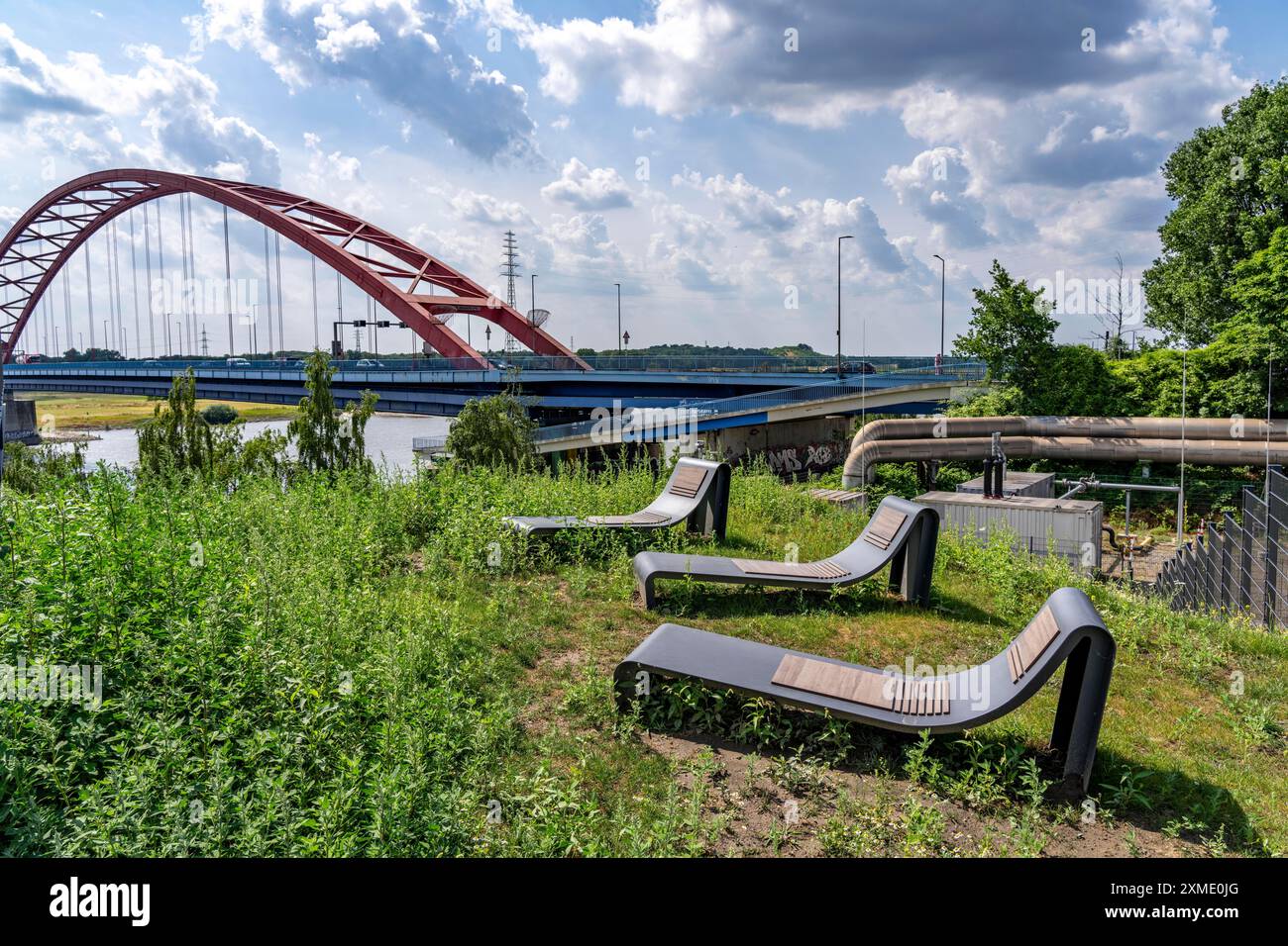 Der Rheinpark in Duisburg-Hochfeld am Rhein, über 150 Jahre Standort der Schwerindustrie, heute ein 60 Hektar großes Freizeitgebiet, über 3000 neu bepflanzt Stockfoto