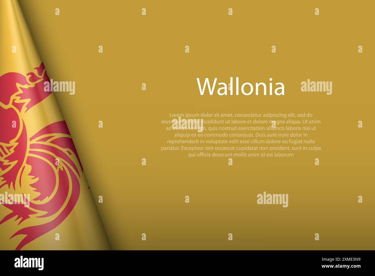 3D-Flagge Wallonien, Region von Belgien, isoliert auf Hintergrund mit Copyspace Stock Vektor