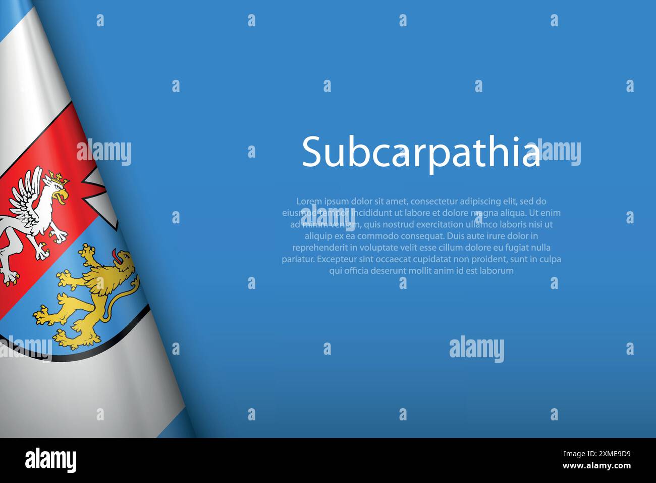 3D-Flagge Subkarpaten, Region von Polen, isoliert auf Hintergrund mit Copyspace Stock Vektor