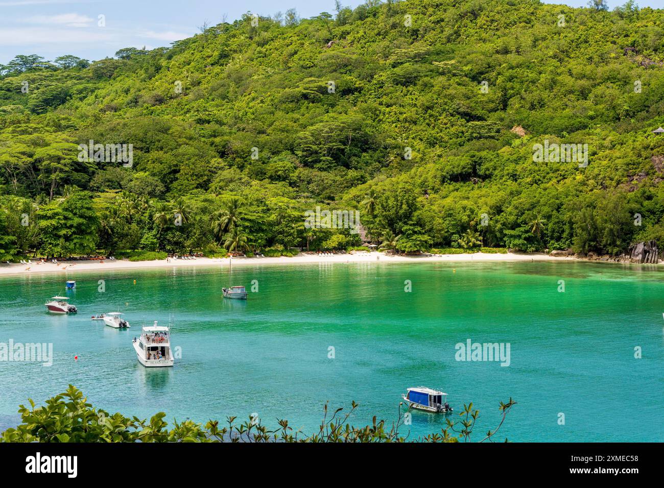 Port Launay Beach, Port Launay Marine Park, Mahe, Republik Seychellen, Indischer Ozean Stockfoto