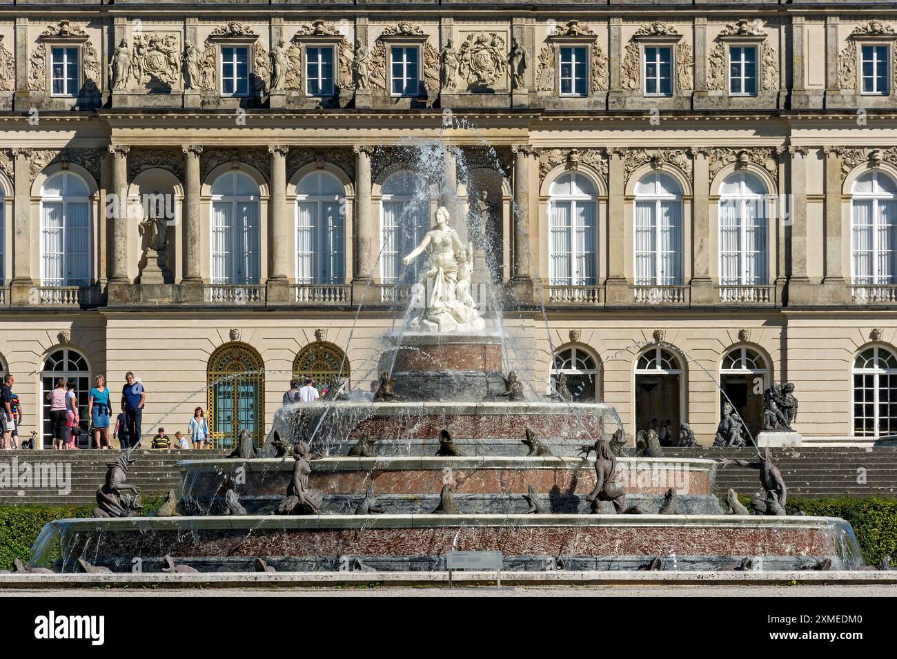 Latona-Brunnen, Latona-Brunnen, Brunnen mit Statue der Göttin Latona, Schlosspark, Schloss Herrenchiemsee, Herreninsel, Chiemsee, Chiemgau Stockfoto