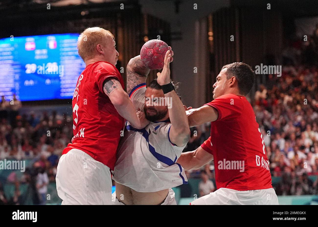 Paris South Arena, Paris, Frankreich. Juli 2024. Elohim Prandi (Frankreich) während eines olympischen Handballspiels in der Gruppe A in Dänemark und Frankreich in der Paris South Arena in Paris, Frankreich. Ulrik Pedersen/CSM/Alamy Live News Stockfoto