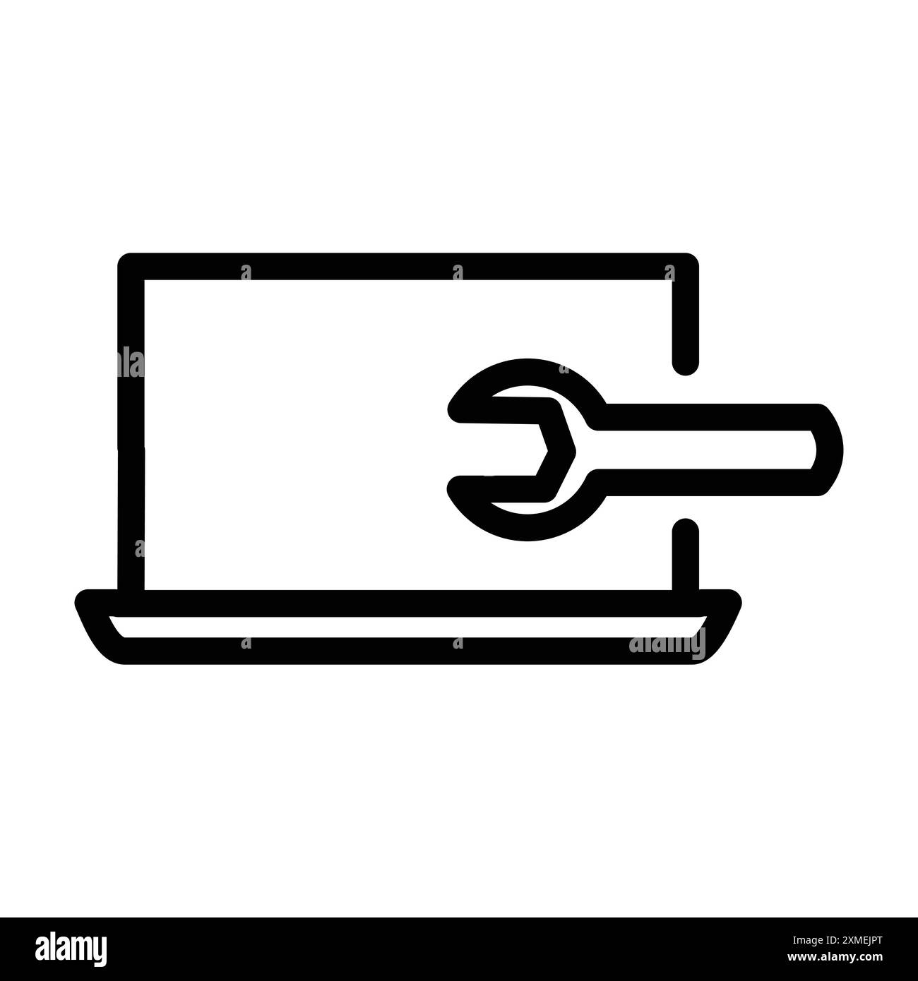 Reparatur des Laptop-Symbols in dünner Linie und linearem Vektorzeichen Stock Vektor
