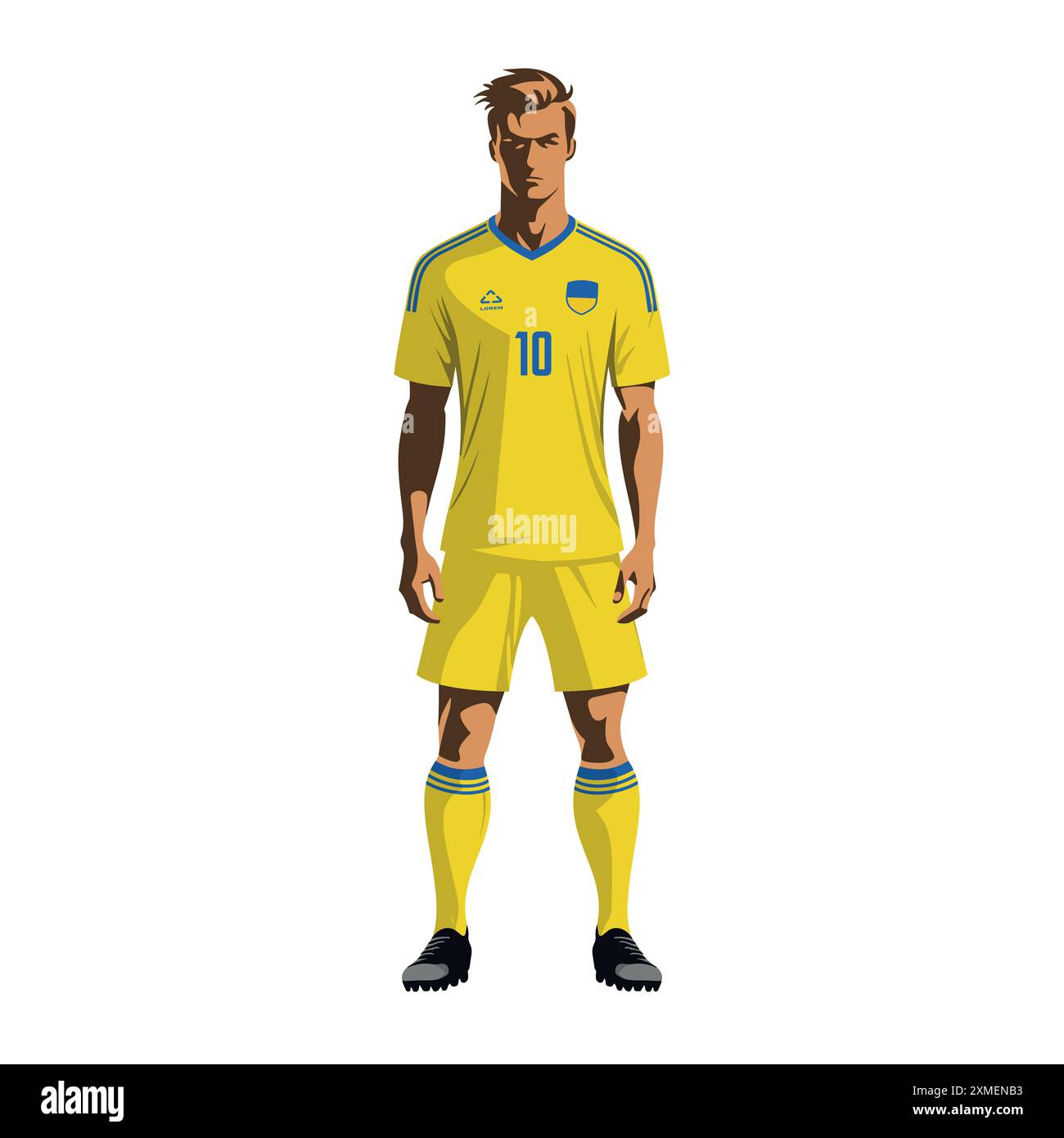 Fußballspieler in ukrainischer Mannschaftsuniform. Vektorabbildung Stock Vektor