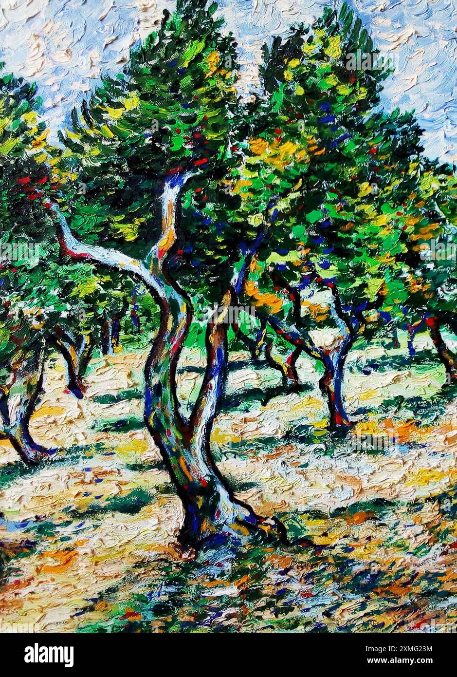 Kunst Ölgemälde Olivenbaum thailand abstrakter Hintergrund modern, van Gogh Stockfoto