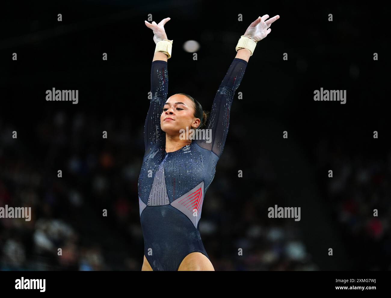 Die britische Georgia-Mae Fenton während der Kunstgymnastik, der Frauenqualifikation in der Bercy Arena, am zweiten Tag der Olympischen Spiele 2024 in Frankreich. Bilddatum: Sonntag, 28. Juli 2024. Stockfoto