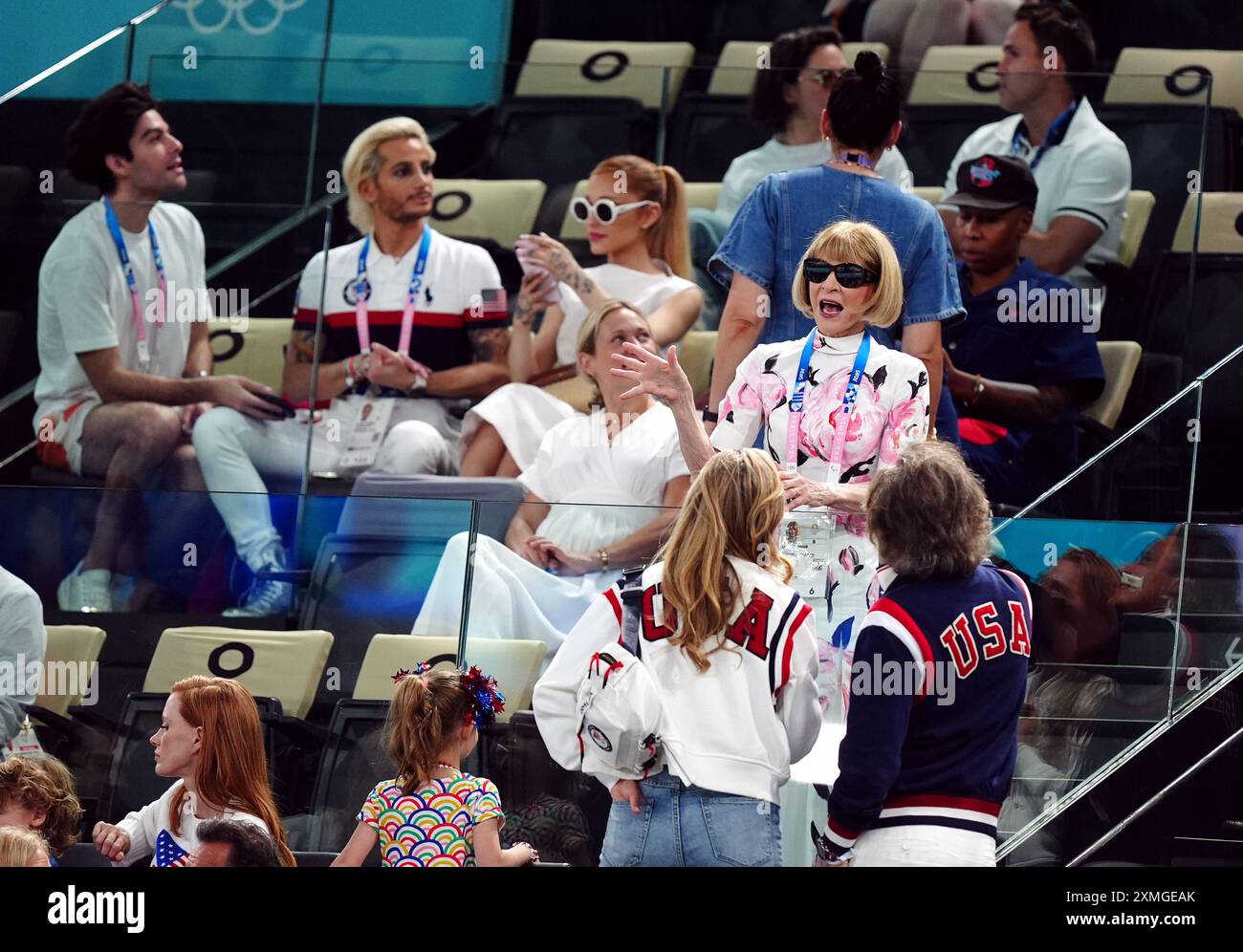 Anna Wintour in der Bercy Arena, am zweiten Tag der Olympischen Spiele 2024 in Paris. Bilddatum: Sonntag, 28. Juli 2024. Stockfoto