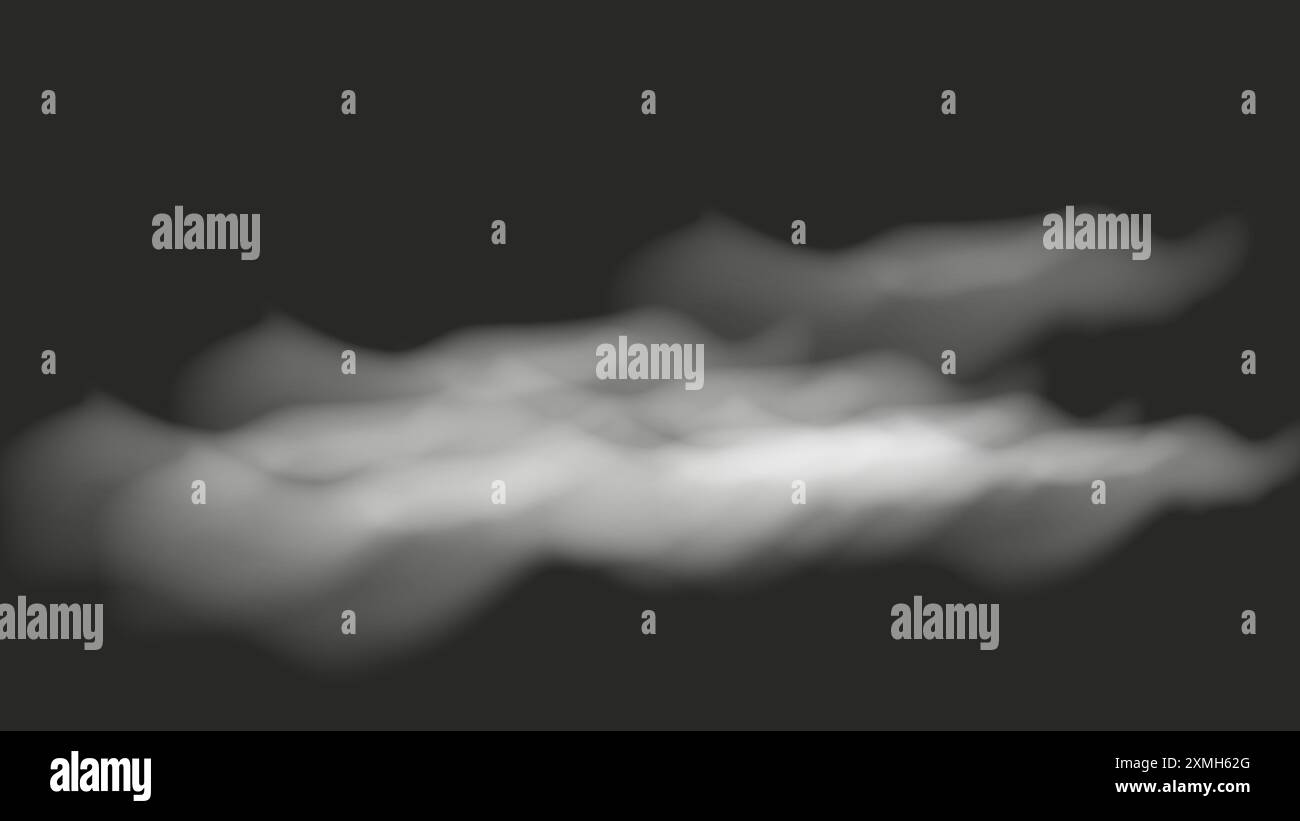 Rauch Vapor Wolke Overlay Effekt realistischer Vektor. Weißer Nebel auf dunklem Hintergrund. Rauch von Feuer oder Wolken. Natürliches atmosphärisches Phänomen. Stock Vektor