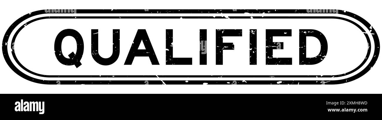 Grunge schwarzer qualifizierter Wortgummi-Siegelstempel auf weißem Hintergrund Stock Vektor