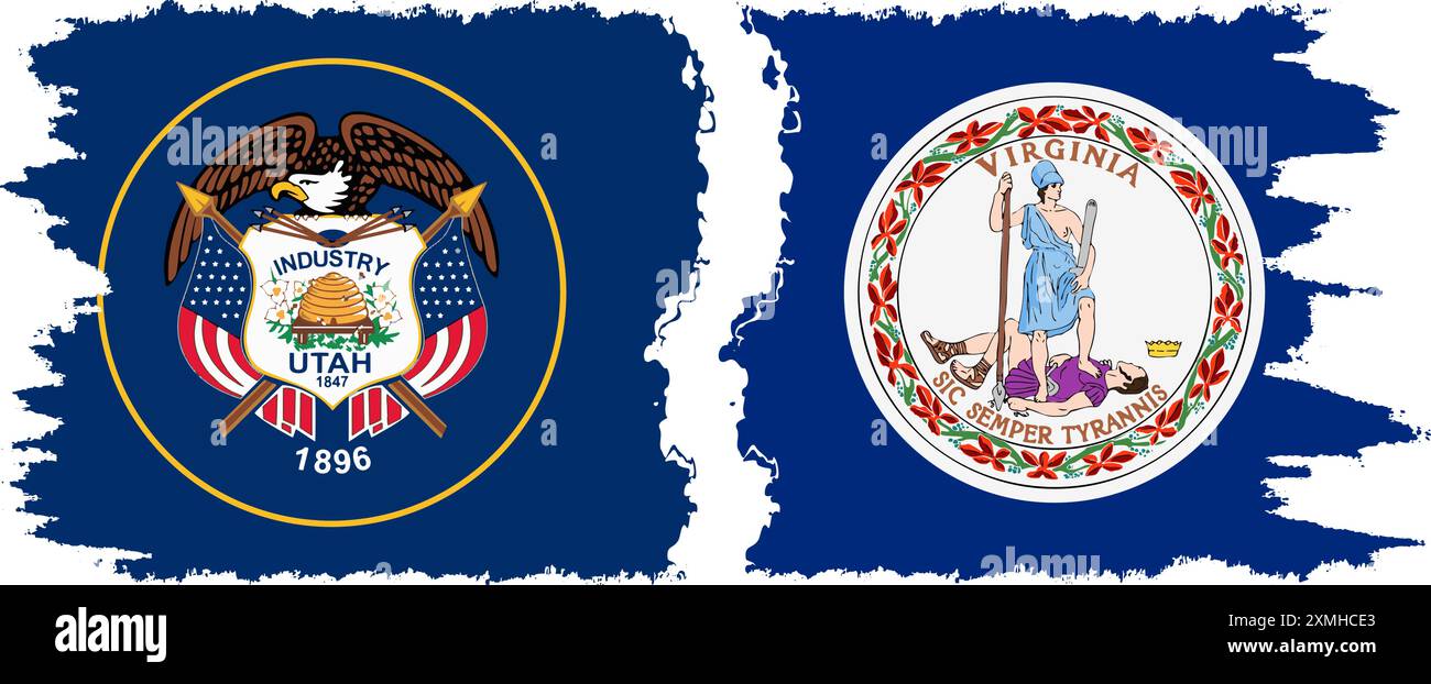 Virginia und Utah staaten Grunge Pinsel Flags Verbindung, Vektor Stock Vektor