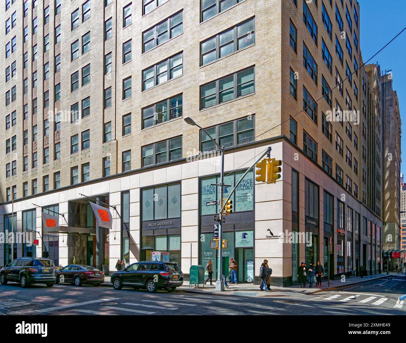 Der 37-stöckige Art déco-Wolkenkratzer 19 Rector Street, der 1930 als Büros erbaut wurde, ist heute Greenwich Club, Eigentumswohnungen mit der Bezeichnung 88 Greenwich Street. Stockfoto