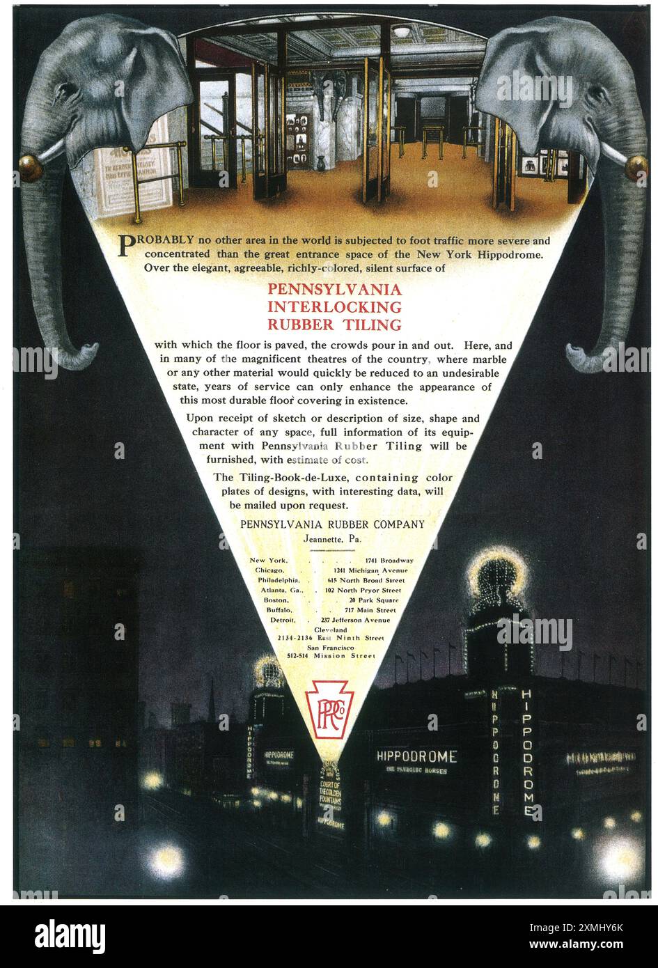 1907 Pennsylvania Rubber Tiling Werbespot - New York Hippodrome Stockfoto