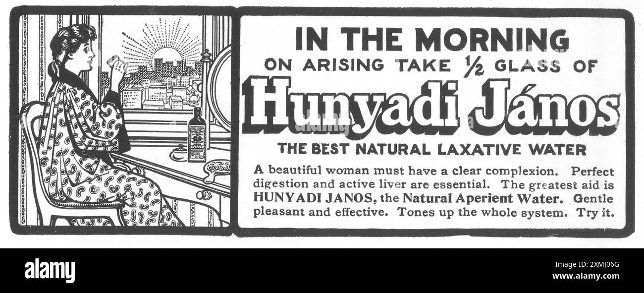 1906 Hunyadi Janos Laxative Water Ad - Natural Aperient Water Stockfoto