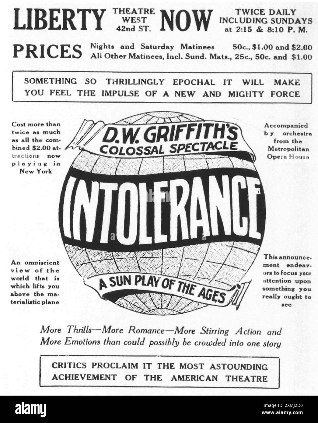1916 D. W. Griffith’ Intoleranzfilm Original-Theaterpromo – Liberty Theatre 42nd Street NYC Stockfoto