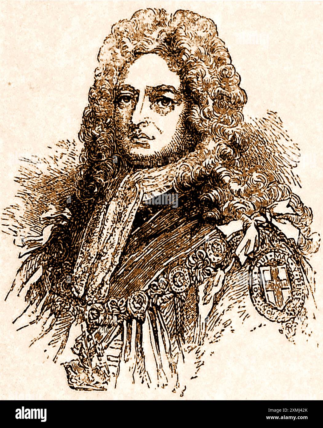 Ein altes Porträt von Robert Harley, Earl of Oxford (1661–1724) Sprecher des britischen Unterhauses und Earl Mortimer. Stockfoto