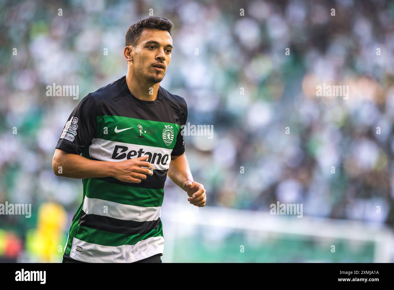 Lissabon, Portugal. Juli 2024. Pedro Goncalves von Sporting CP wurde während des Freundschaftsspiels zwischen Sporting CP und Athletic Club im Estadio Jose Alvalade gesehen. Endstand; Sporting CP 3:0 Athletic Club. (Foto: Henrique Casinhas/SOPA Images/SIPA USA) Credit: SIPA US/Alamy Live News Stockfoto