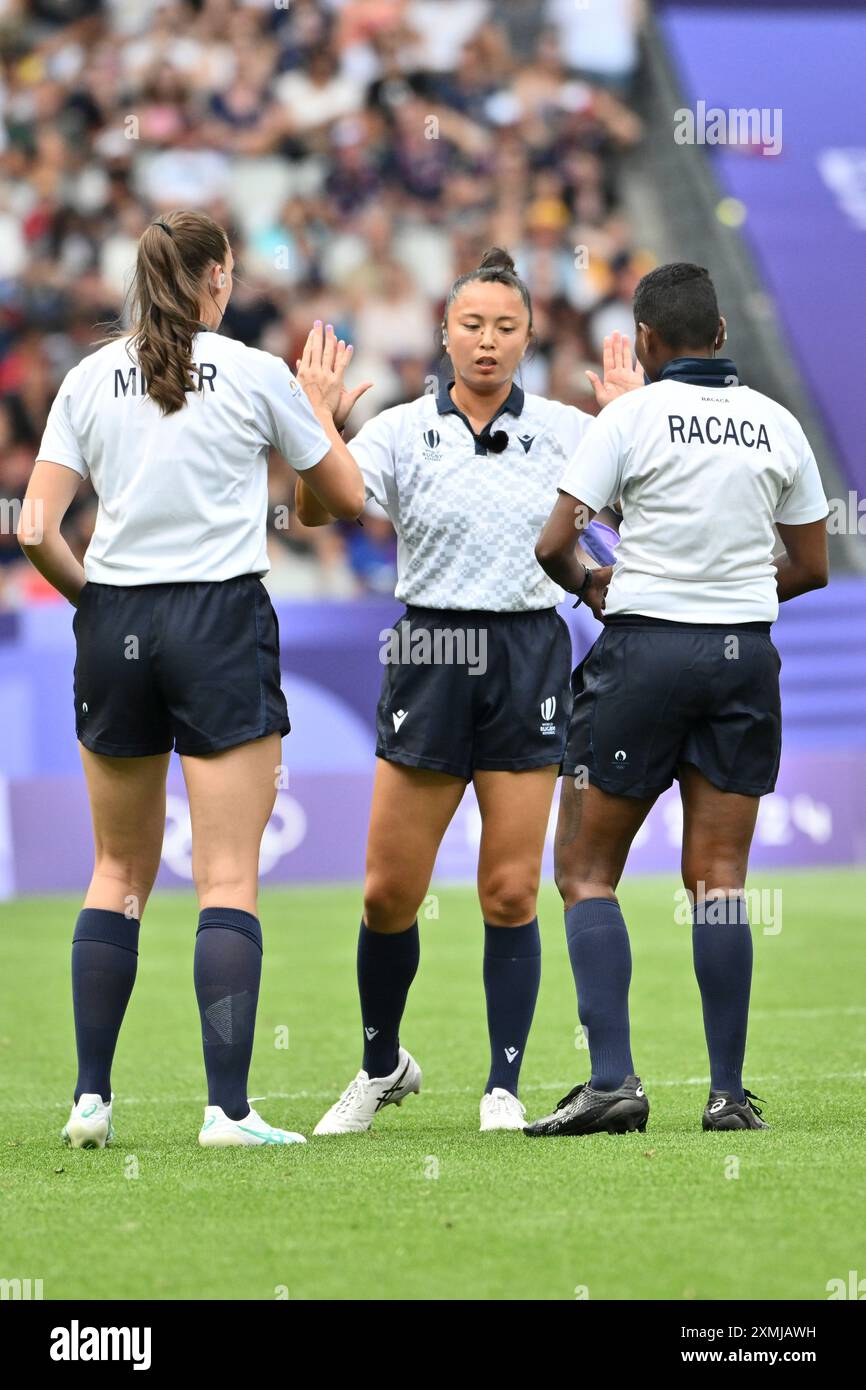 New Zeland vs China, KUWAI Ano (JPN) Schiedsrichter, Rugby Sevens Women's Pool A im Stade de France, während der Olympischen Spiele 2024 in Paris, 28. Juli 2024, Paris, Frankreich. Quelle: Enrico Calderoni/AFLO SPORT/Alamy Live News Stockfoto